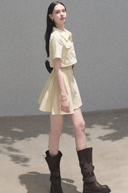 Pure Cotton Short-Sleeve Workwear Shirt Dress