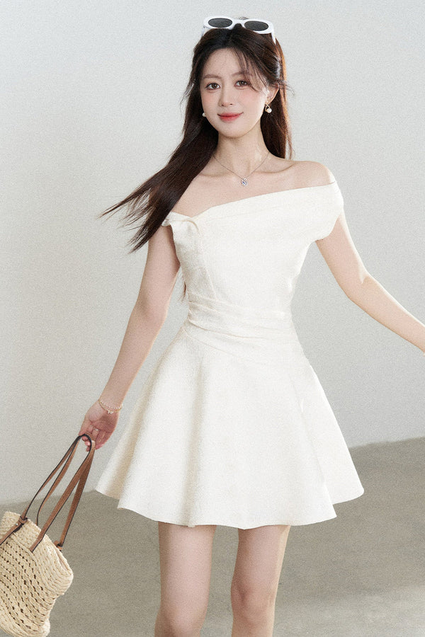 Apricot Off-Shoulder Slimming Dress