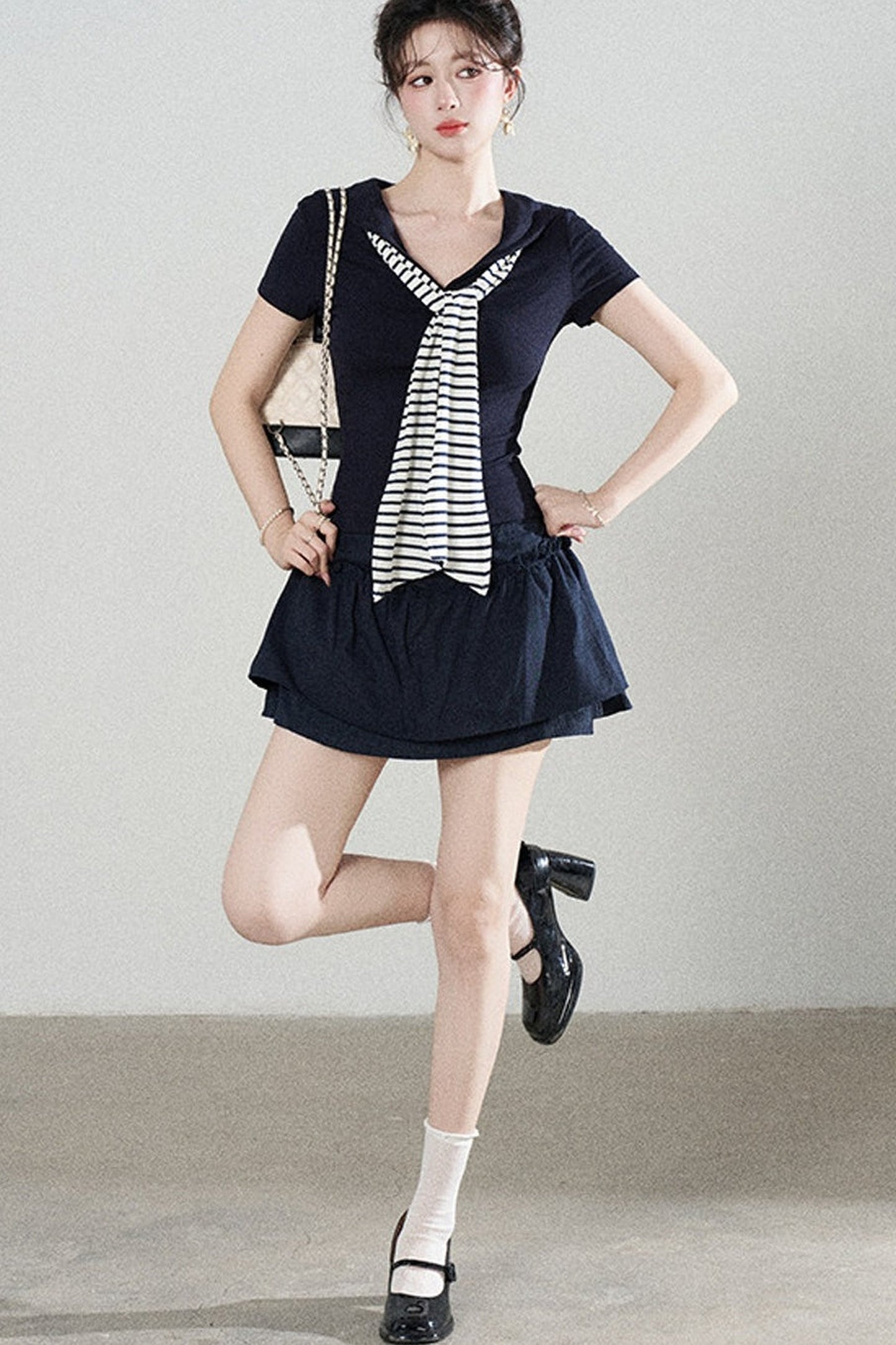 Preppy Style Top and Skirt Set-Up