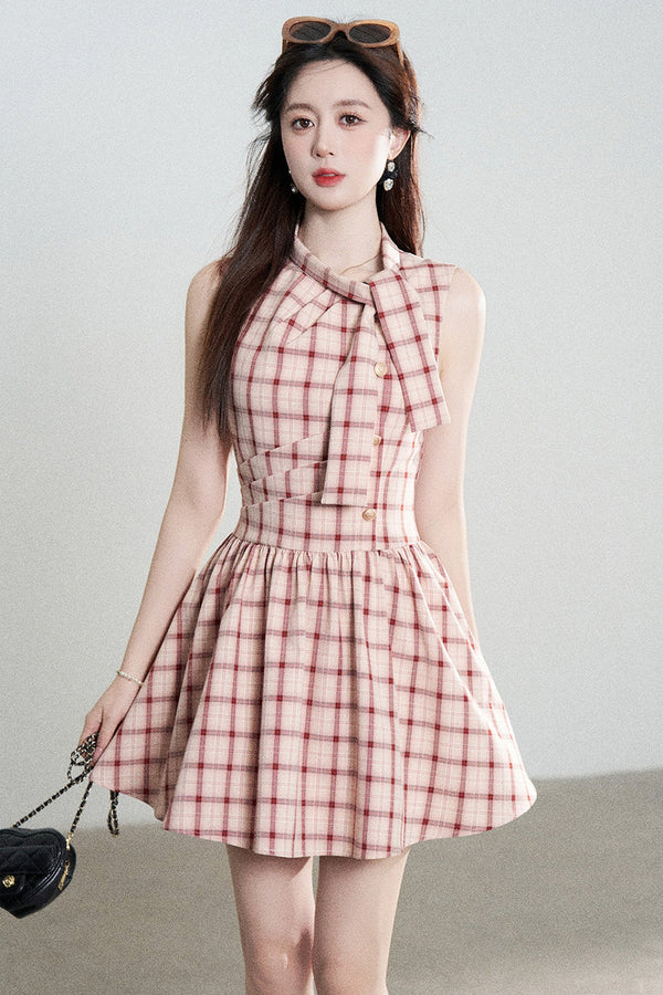 Red Plaid Sleeveless A-Line Dress