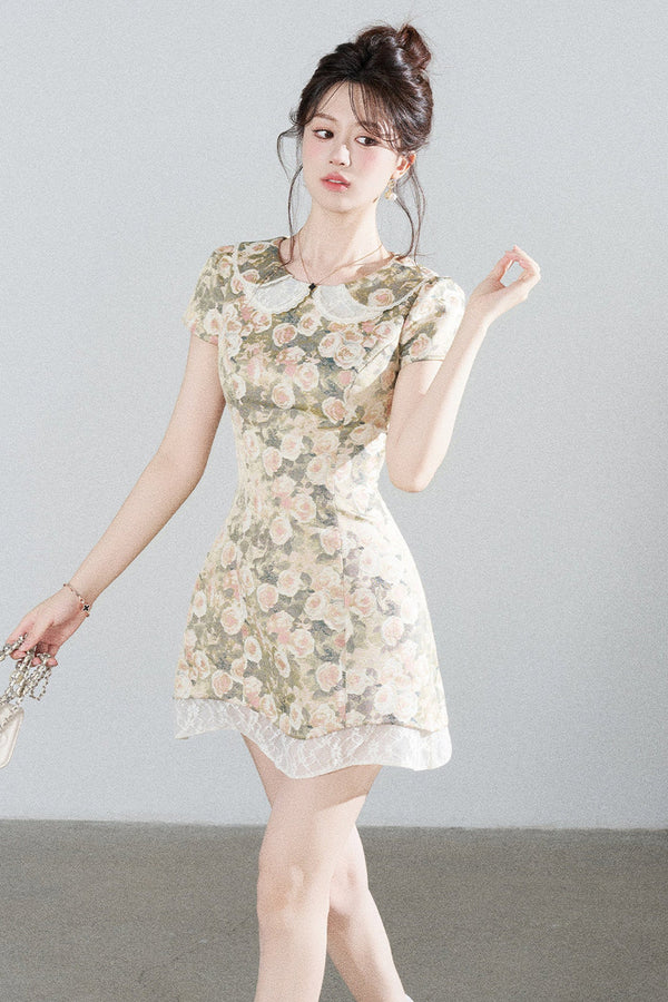 Floral Jacquard Doll Collar Dress