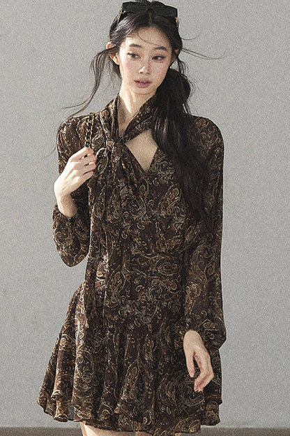 Long-Sleeve Puffy Chiffon Dress