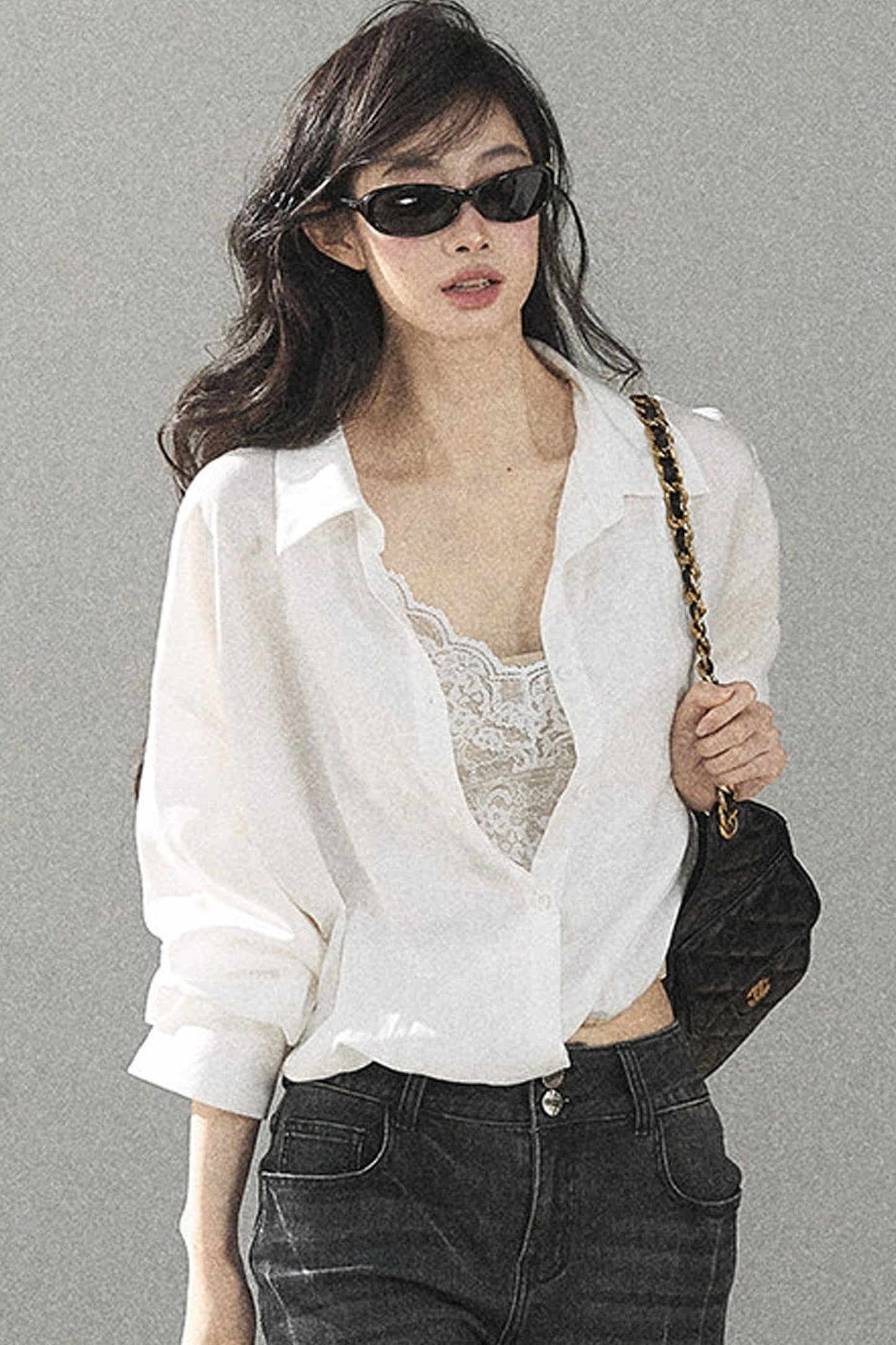 White Layered-Look Linen Shirt
