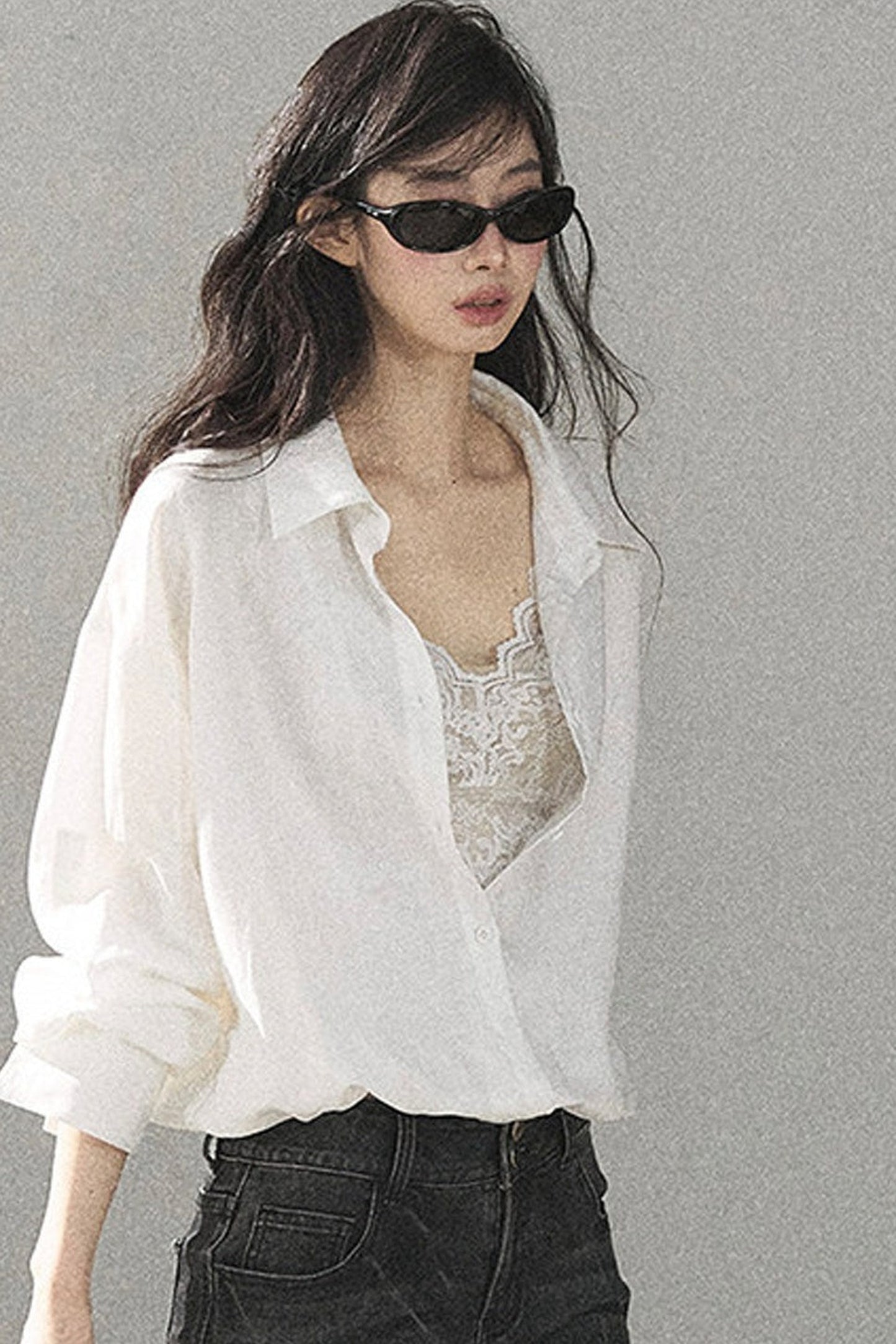 White Layered-Look Linen Shirt
