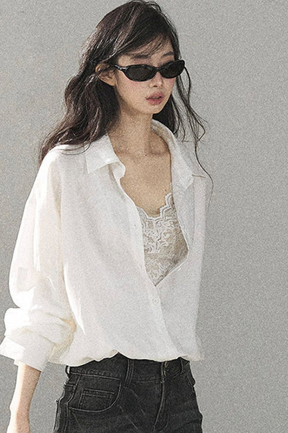 White Layered-Look Linen Shirt