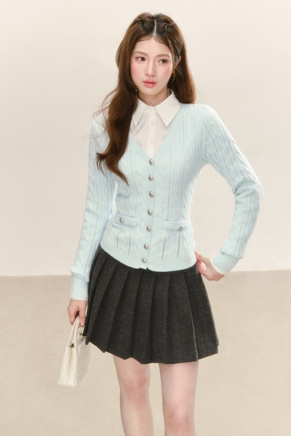 Cardigan in maglia con scollo a V in stile college