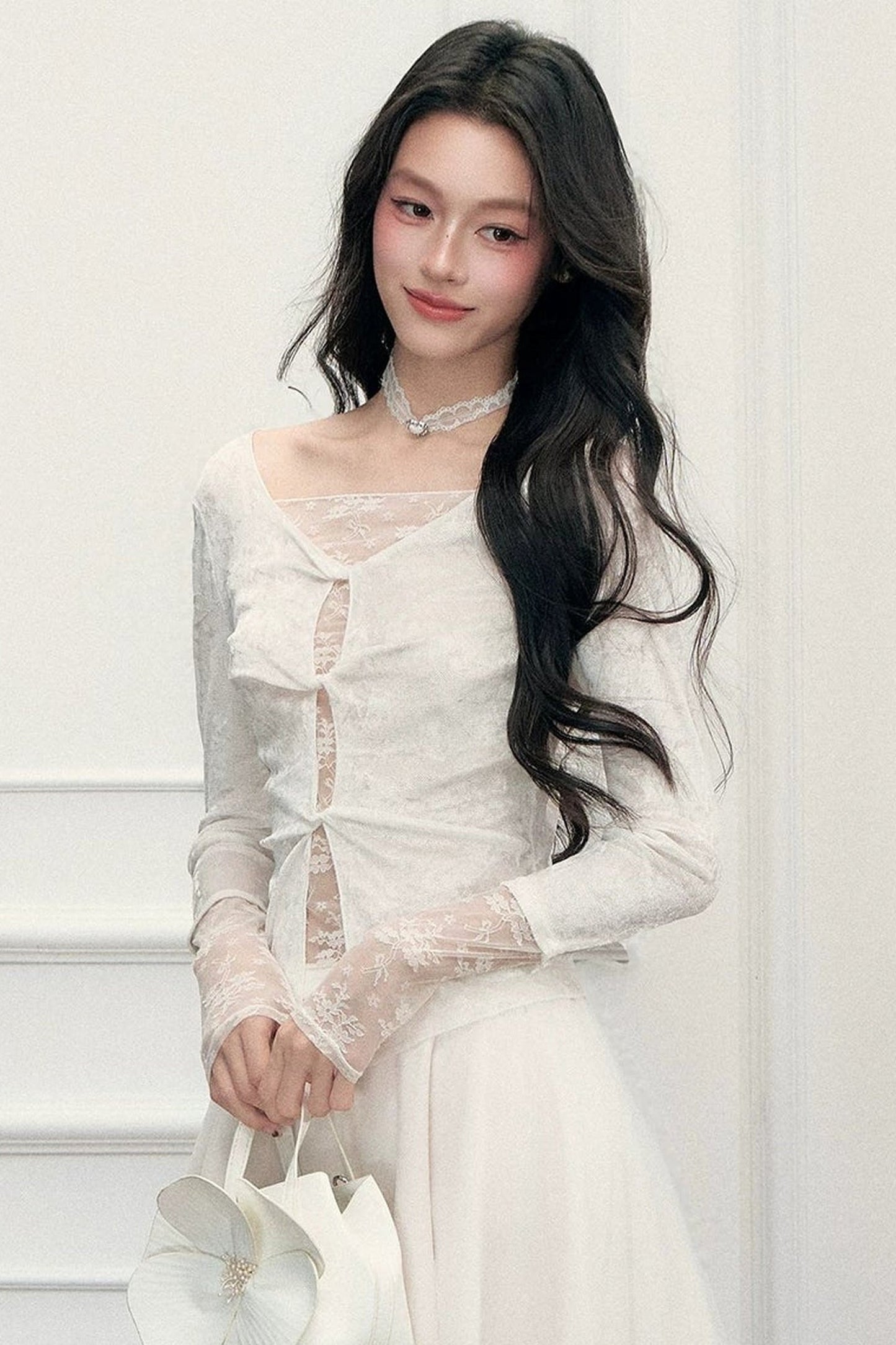 Twisted Hollow Lace Top and Skirt Set-Up