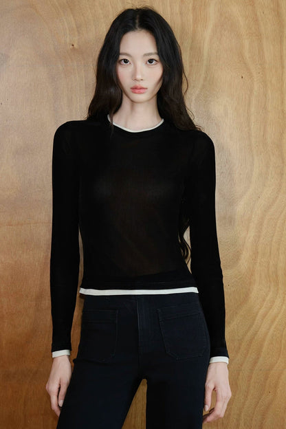 Top in maglia di velluto a blocchi di colore