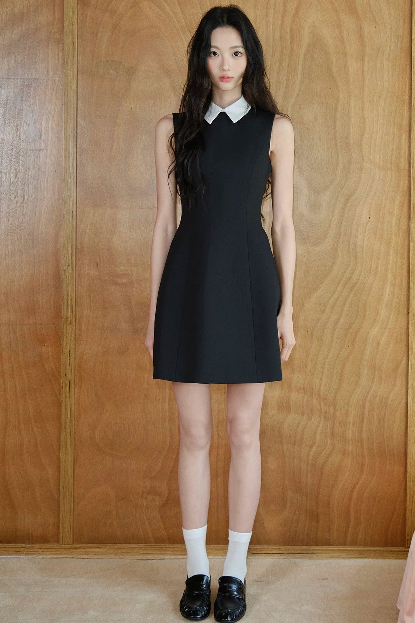 Ensemble robe trapèze sans manches en mélange de laine avec col