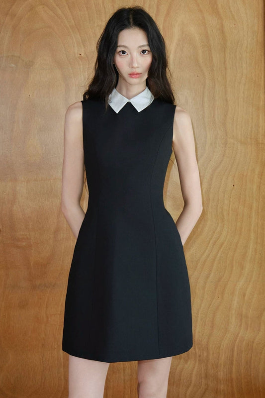 Ensemble robe trapèze sans manches en mélange de laine avec col