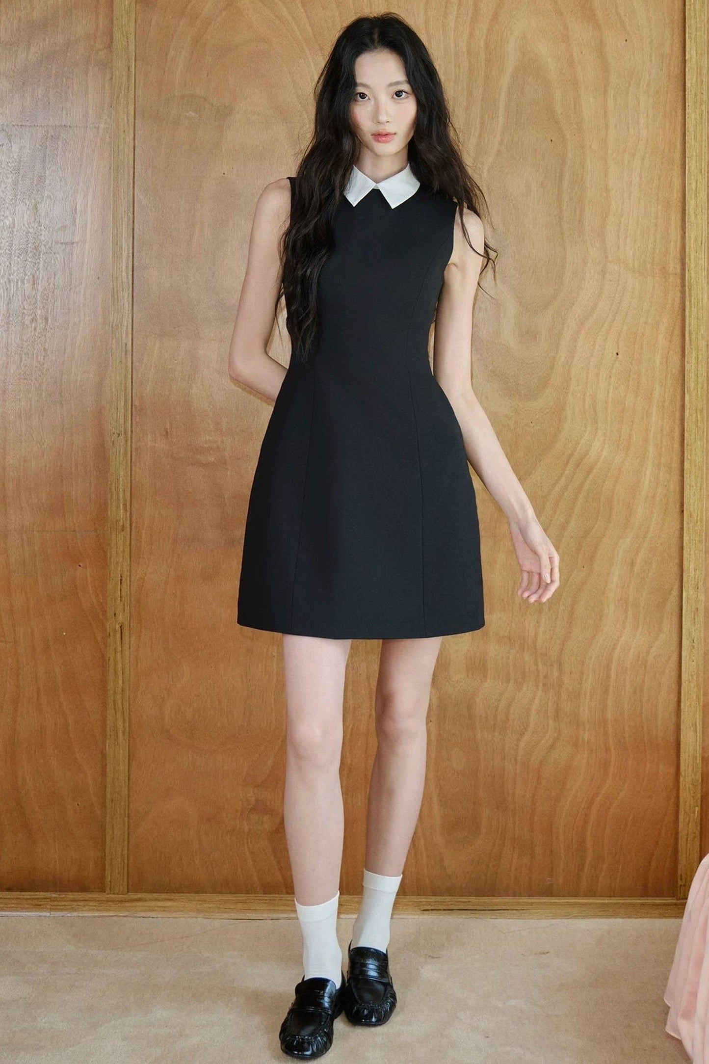 Ensemble robe trapèze sans manches en mélange de laine avec col