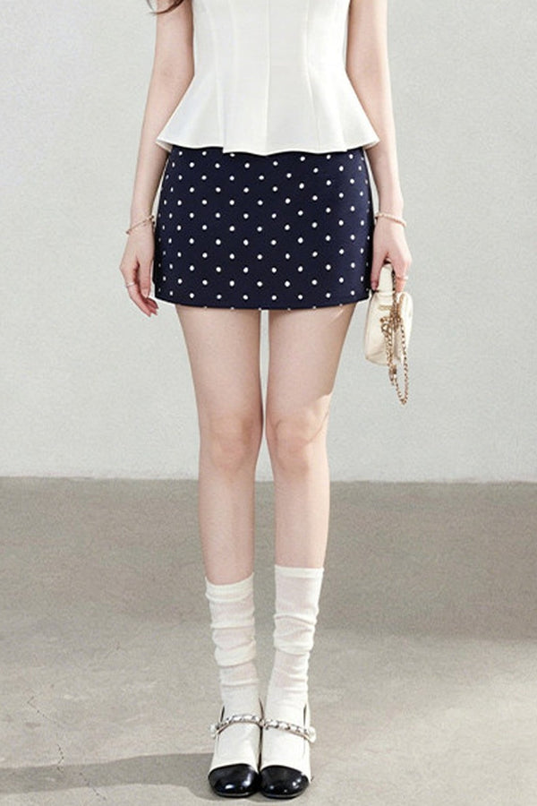 White Sleeveless Shirt and Polka Dot Skirt Set-Up