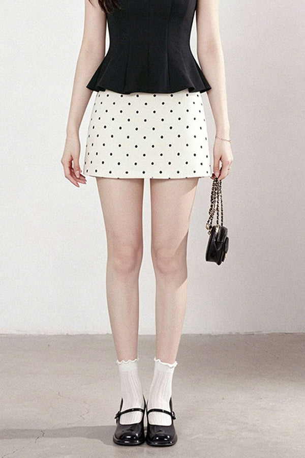 White Sleeveless Shirt and Polka Dot Skirt Set-Up