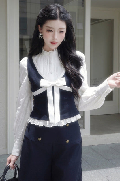 Contrast Bowknot Knitted Vest
