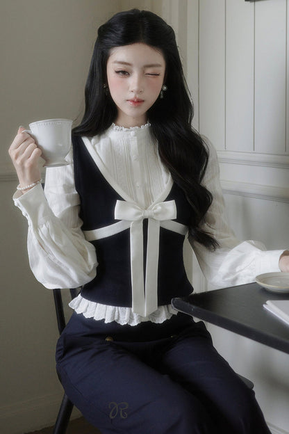 Contrast Bowknot Knitted Vest