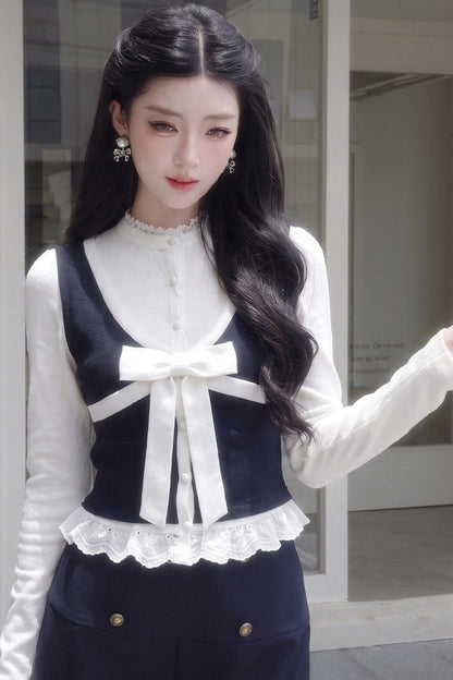 Contrast Bowknot Knitted Vest