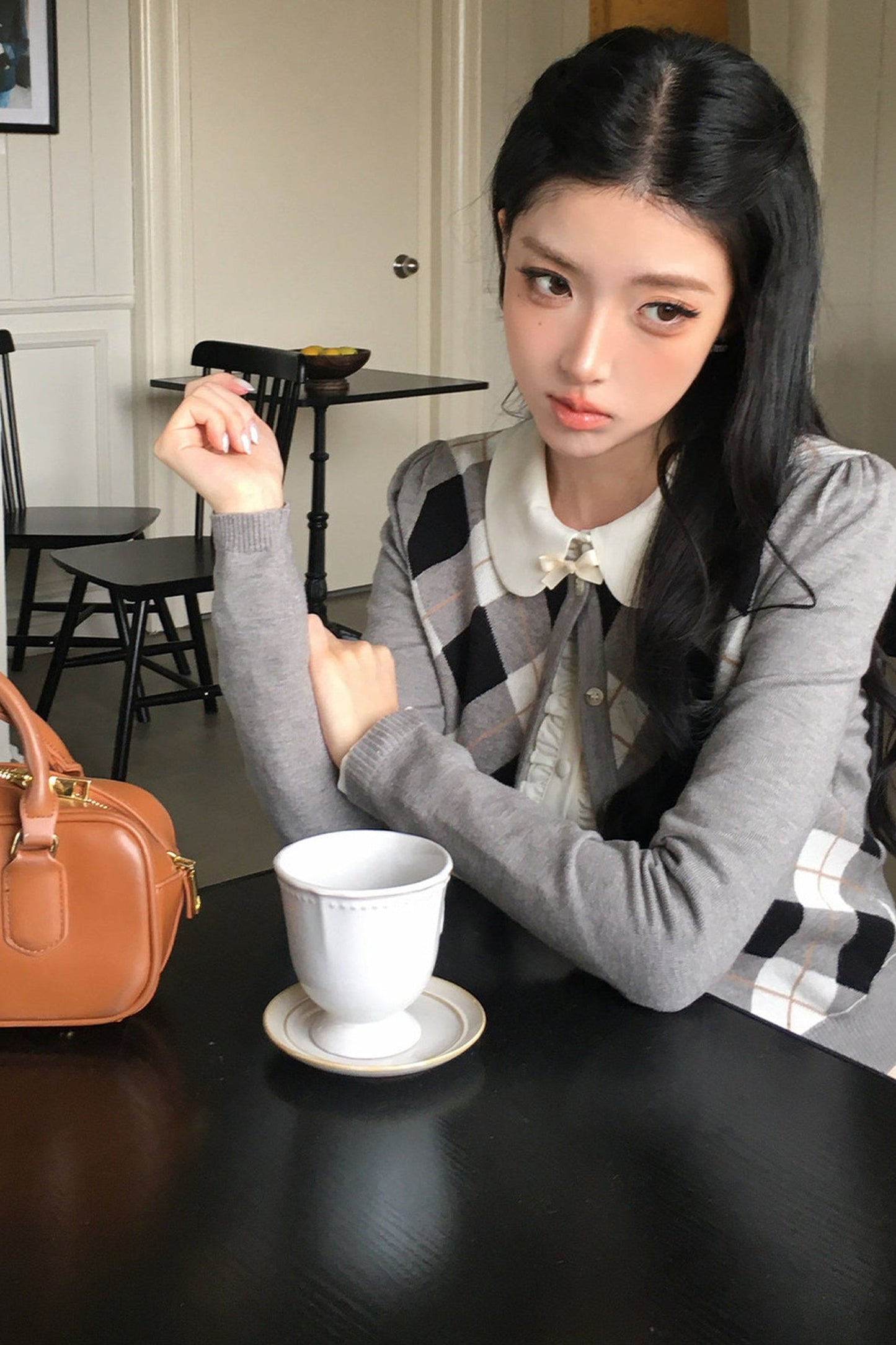 Retro Diamond Knit Cardigan Set-Up