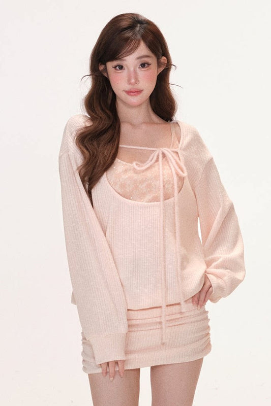 Long-Sleeve Dress with Camisole Set