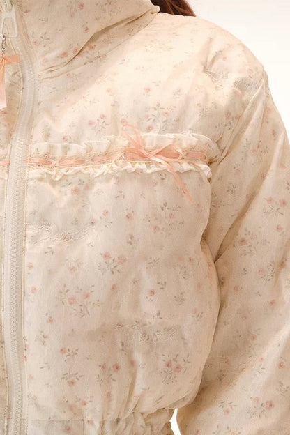 Short Floral Down Jacket Skirt Set-Up