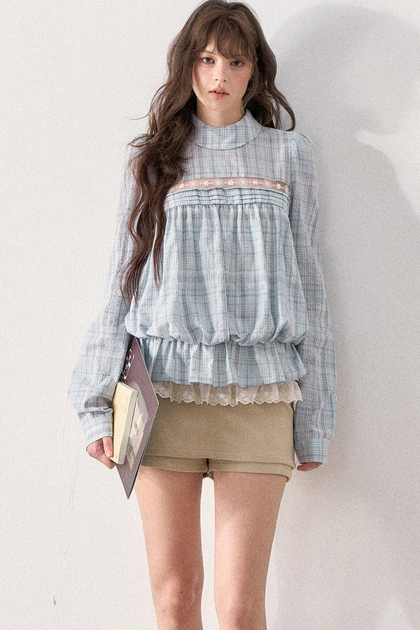 Mint Plaid Lace Blouse