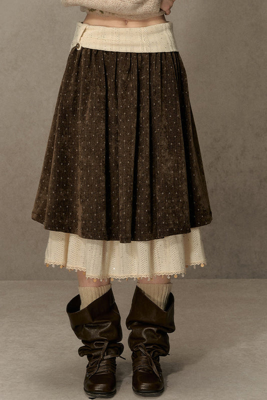 Polka Dot A-Line Corduroy Skirt
