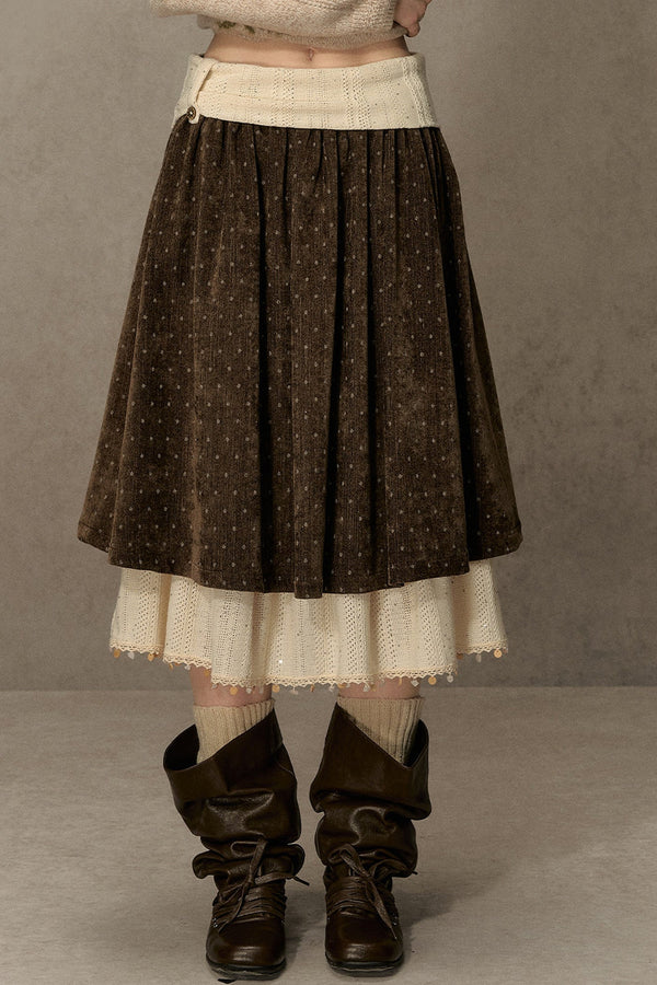 Polka Dot A-Line Corduroy Skirt