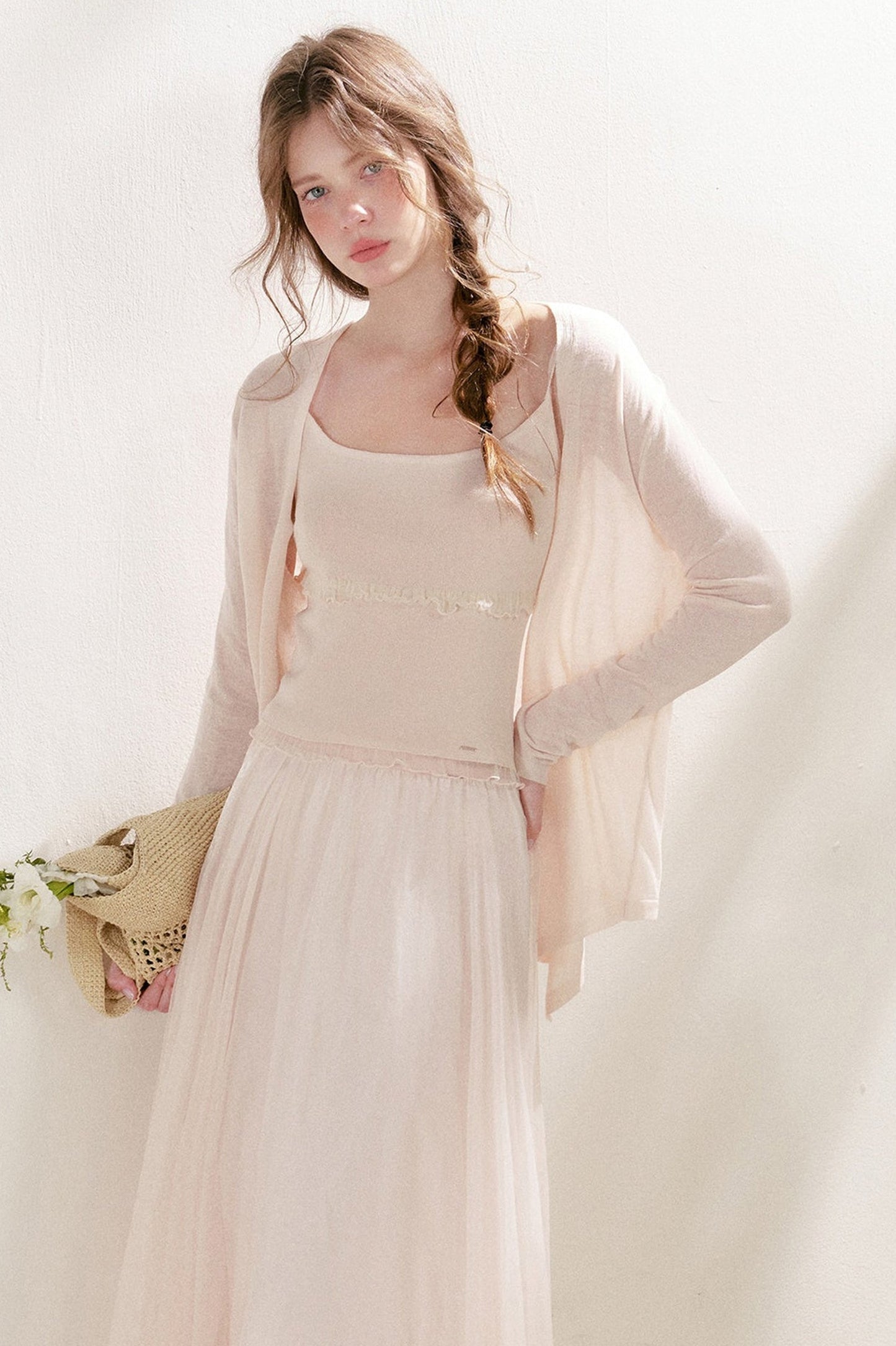 Thin Loose Knit Lace Cardigan and Cami Set