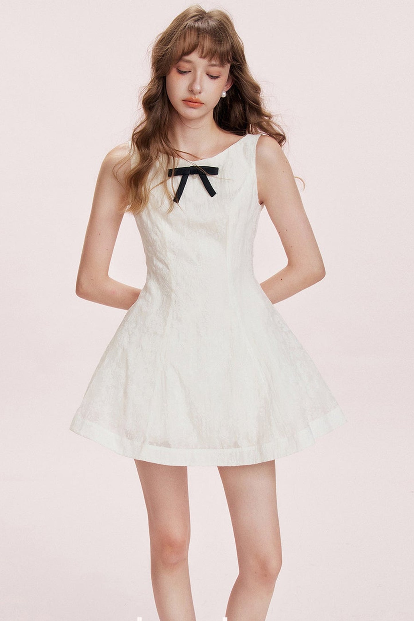 Romantic Flocked Bow Dress