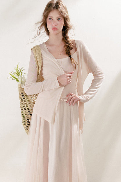 Thin Loose Knit Lace Cardigan and Cami Set