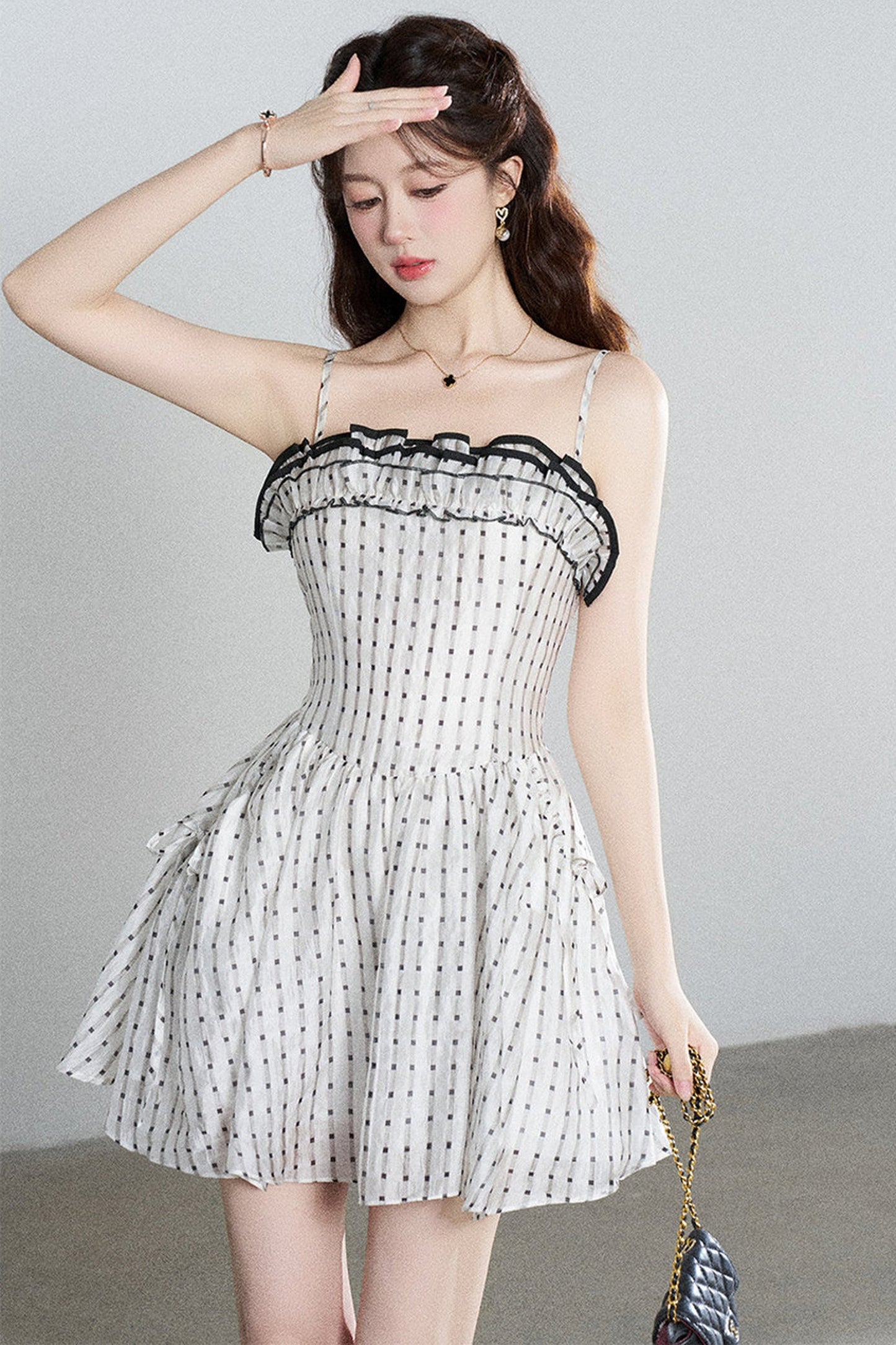 Petite Ruffled Plaid Chiffon Camisole Dress Set-Up
