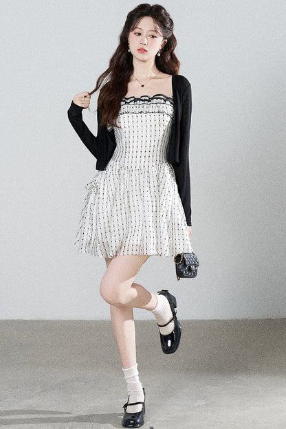 Petite Ruffled Plaid Chiffon Camisole Dress Set-Up