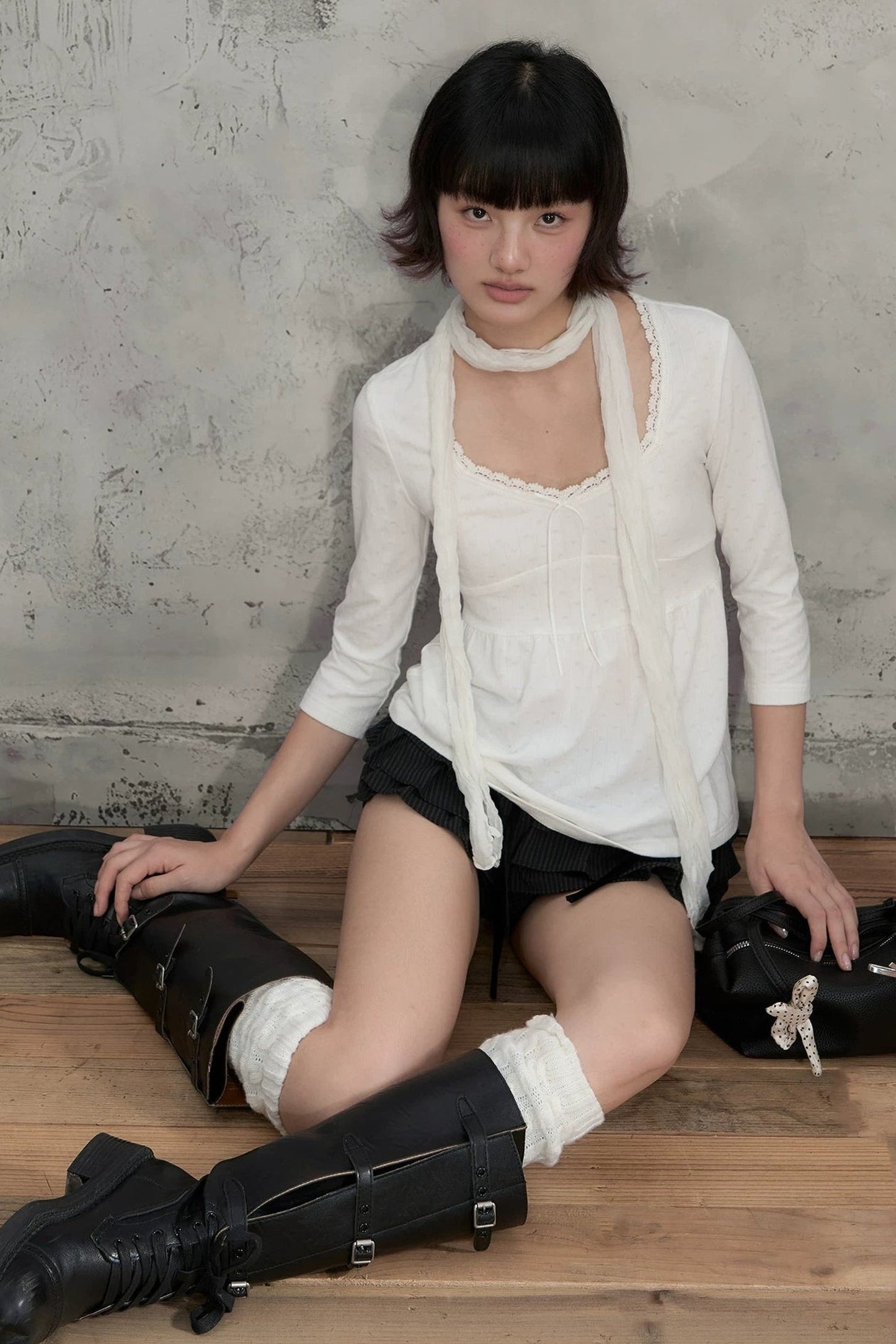 White Lace V-Neck T-Shirt