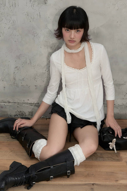 White Lace V-Neck T-Shirt