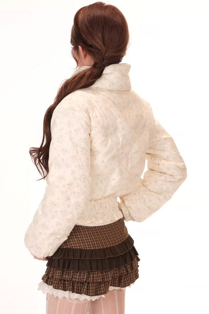 Short Floral Down Jacket Skirt Set-Up