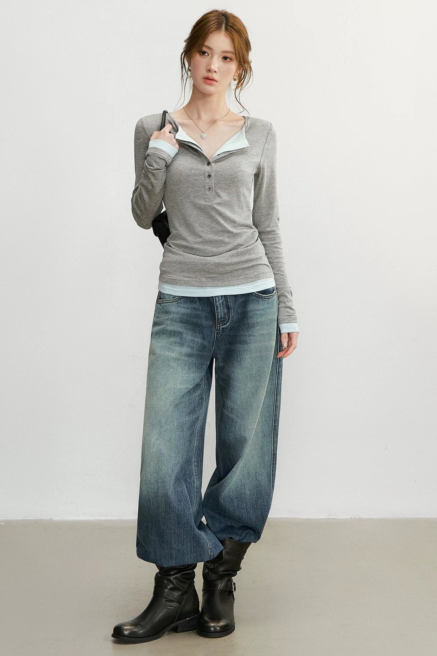 Retro Knit Henry Collar Top