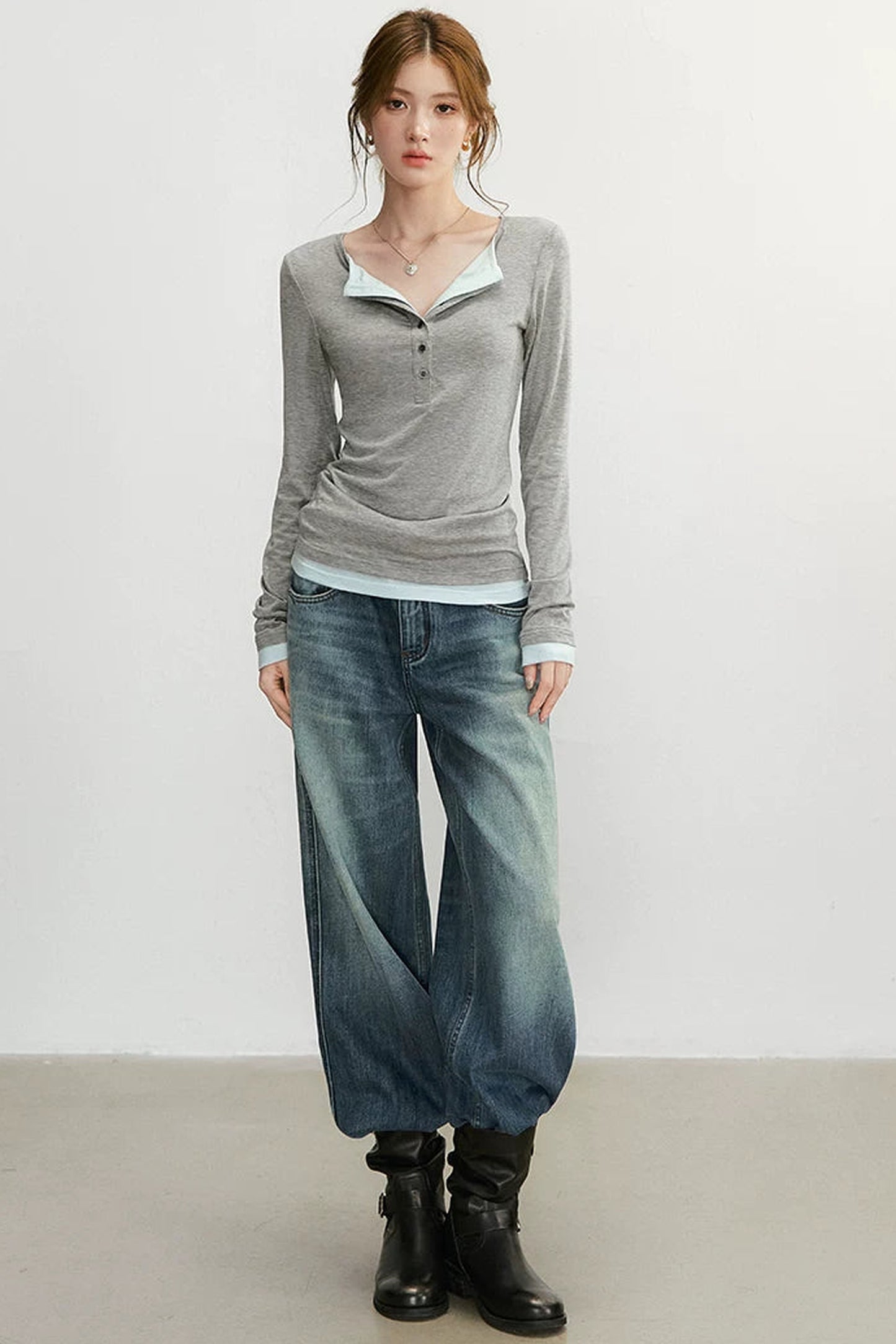 Retro Knit Henry Collar Top