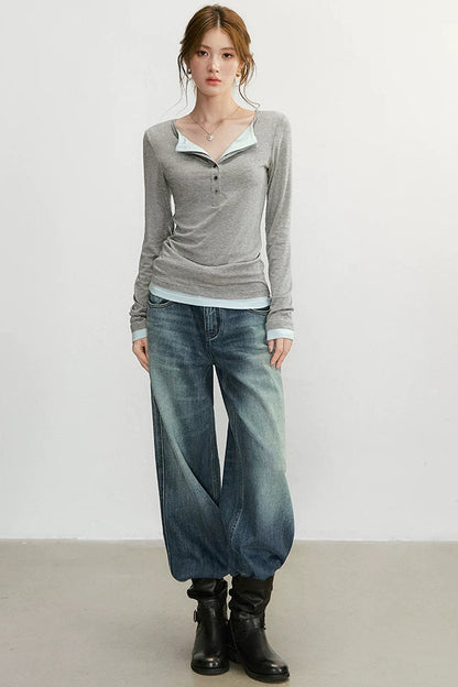 Retro Knit Henry Collar Top