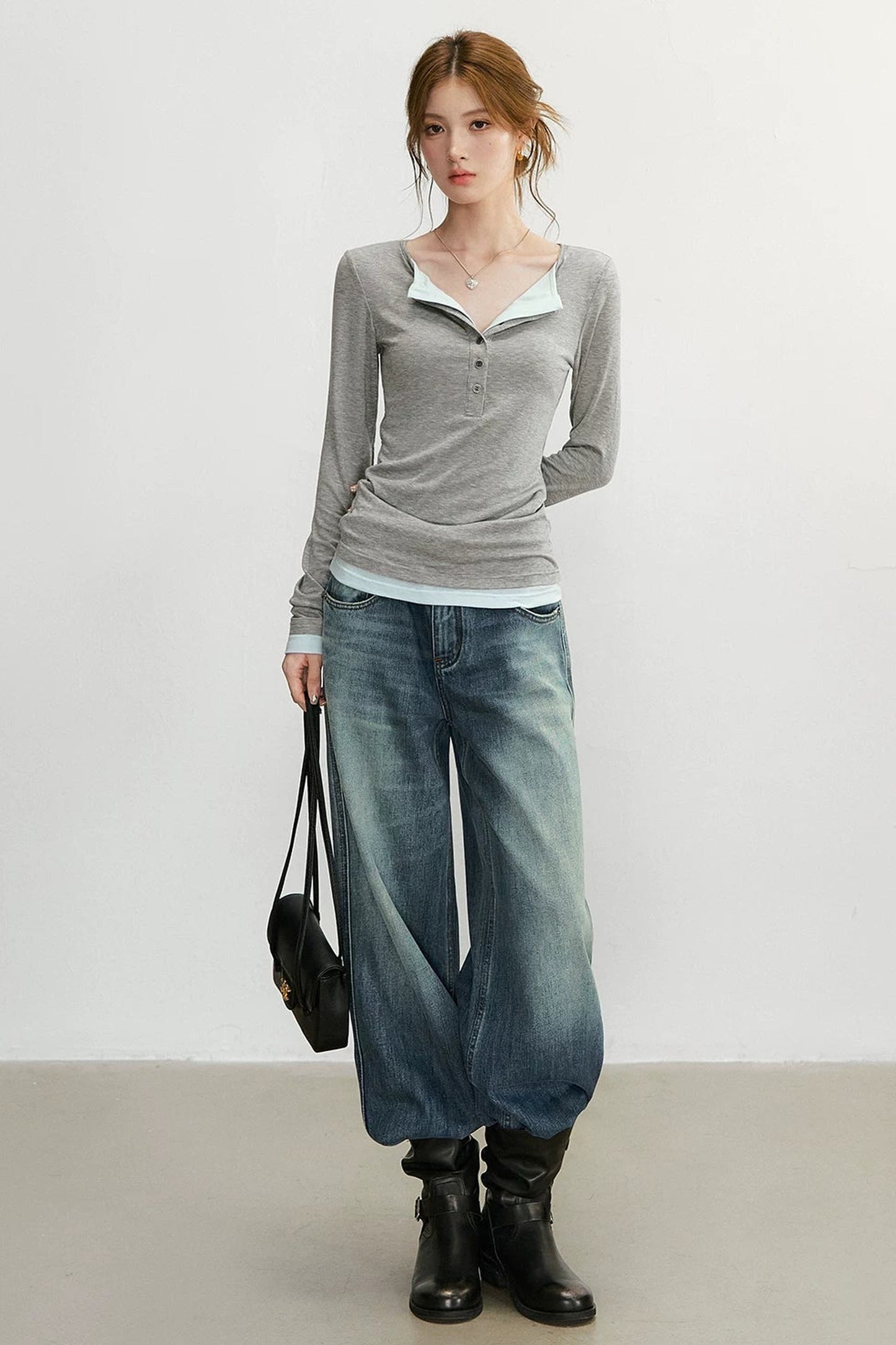 Retro Knit Henry Collar Top