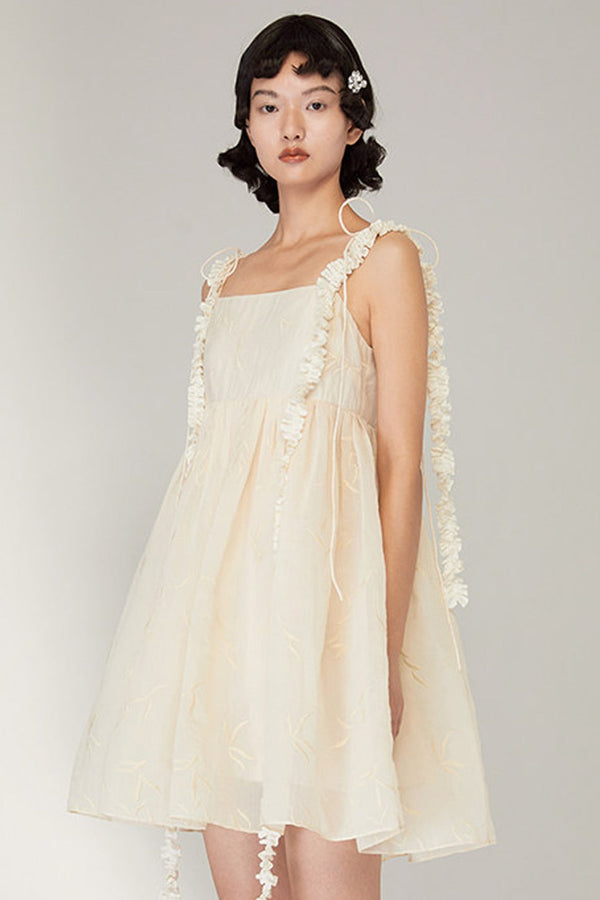 Floral Jacquard Ruffle Strap Dress
