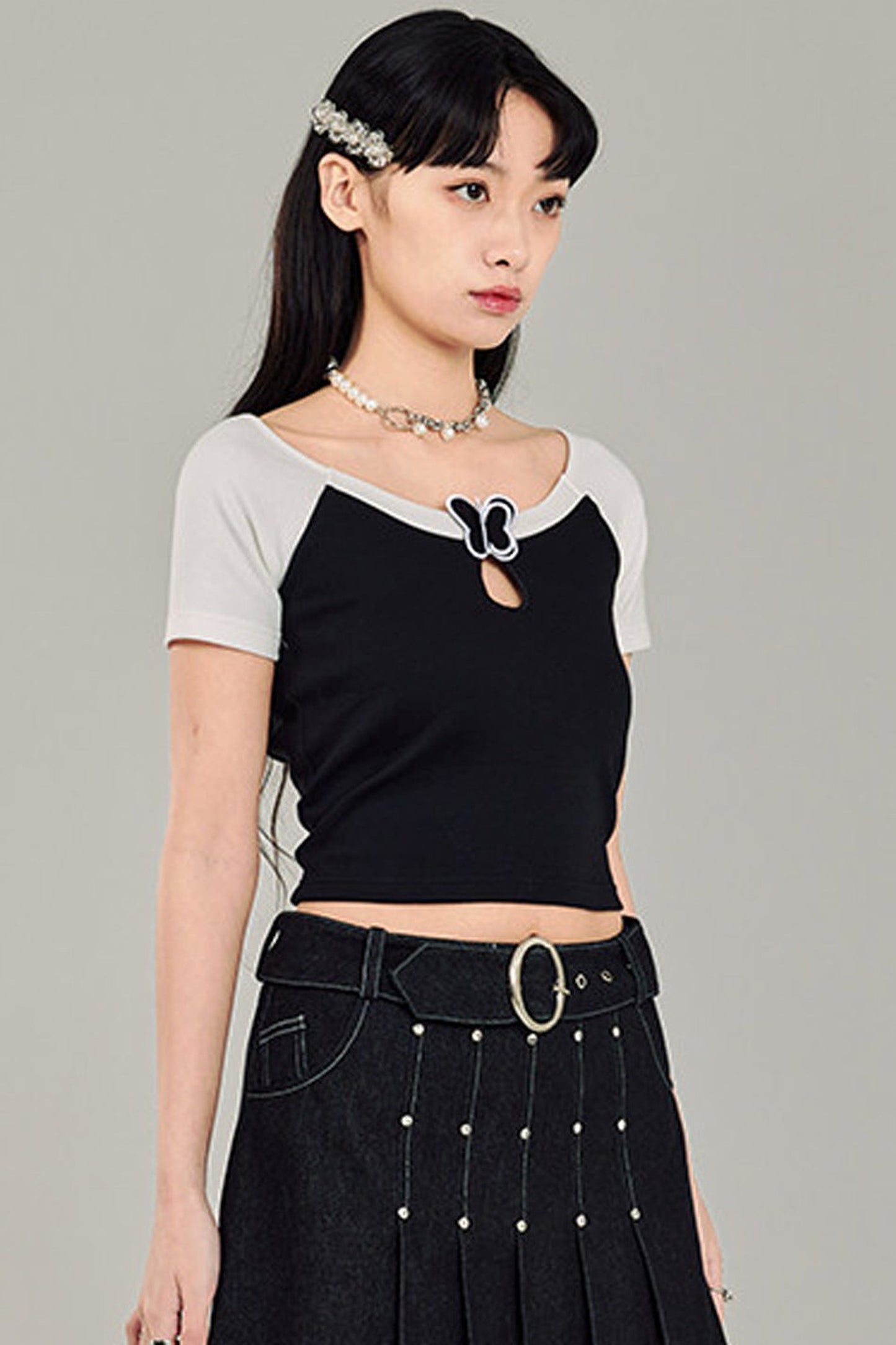 Butterfly Hollow-Out Color-Block Top