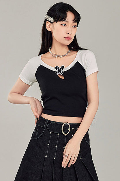 Butterfly Hollow-Out Color-Block Top