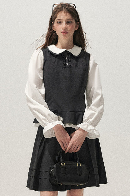 Retro Lace Hem Vest and Skirt Set-Up