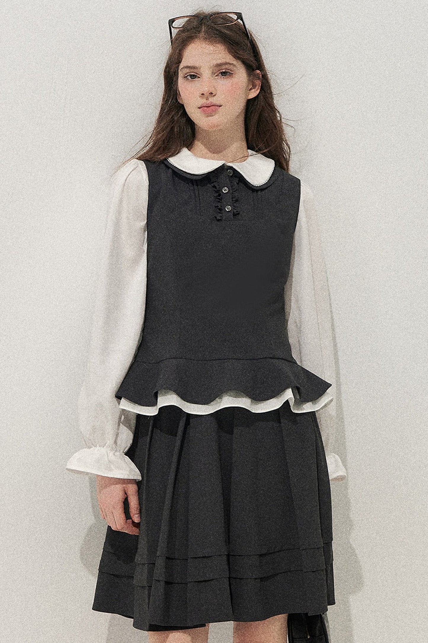 Retro Lace Hem Vest and Skirt Set-Up