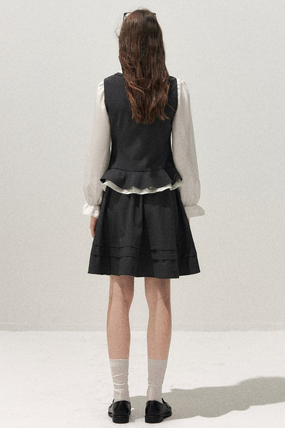 Retro Lace Hem Vest and Skirt Set-Up