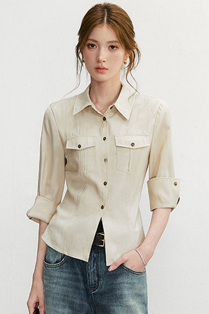 Three-Quarter Sleeve Pocket Work Shirt