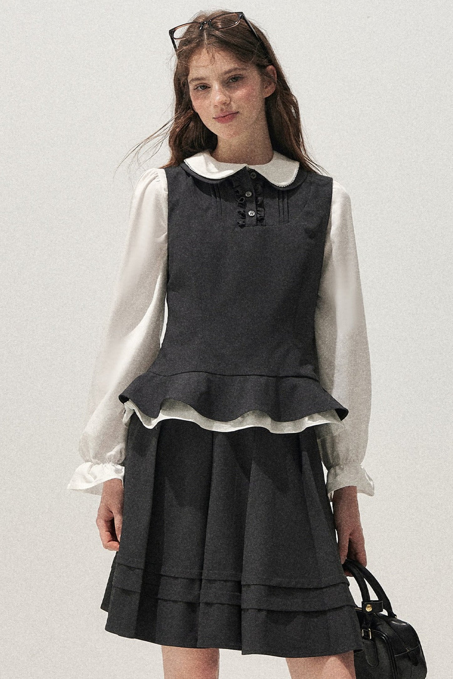 Retro Lace Hem Vest and Skirt Set-Up