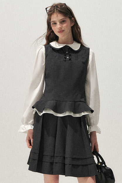 Retro Lace Hem Vest and Skirt Set-Up