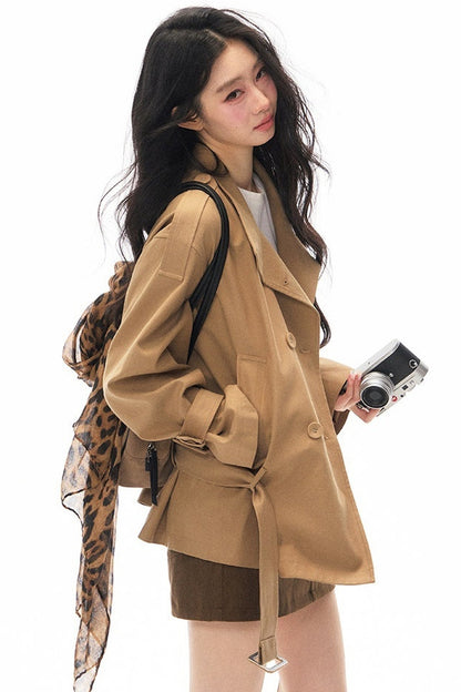 British Style Short Trench Coat and Skirt Set-Up