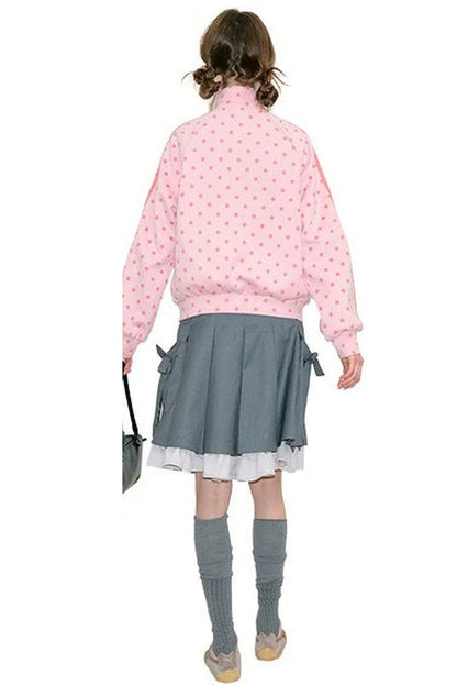 Pink Polka Dot Zipper Sweatshirt Jacket