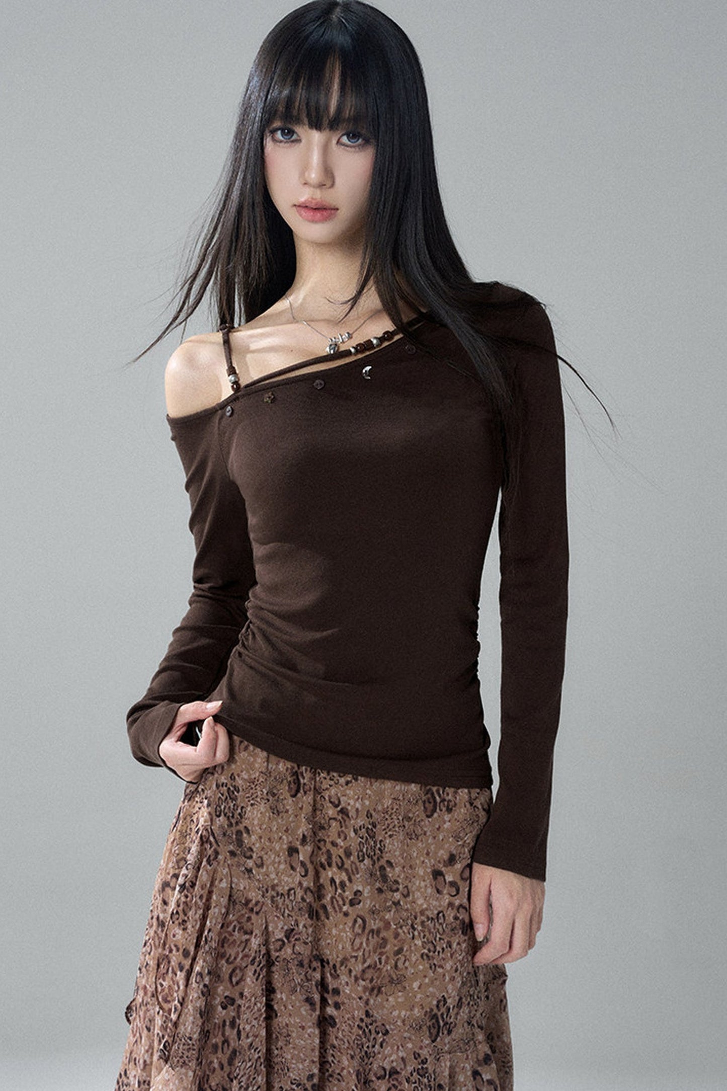 Unique Long-Sleeved Off-Shoulder Top